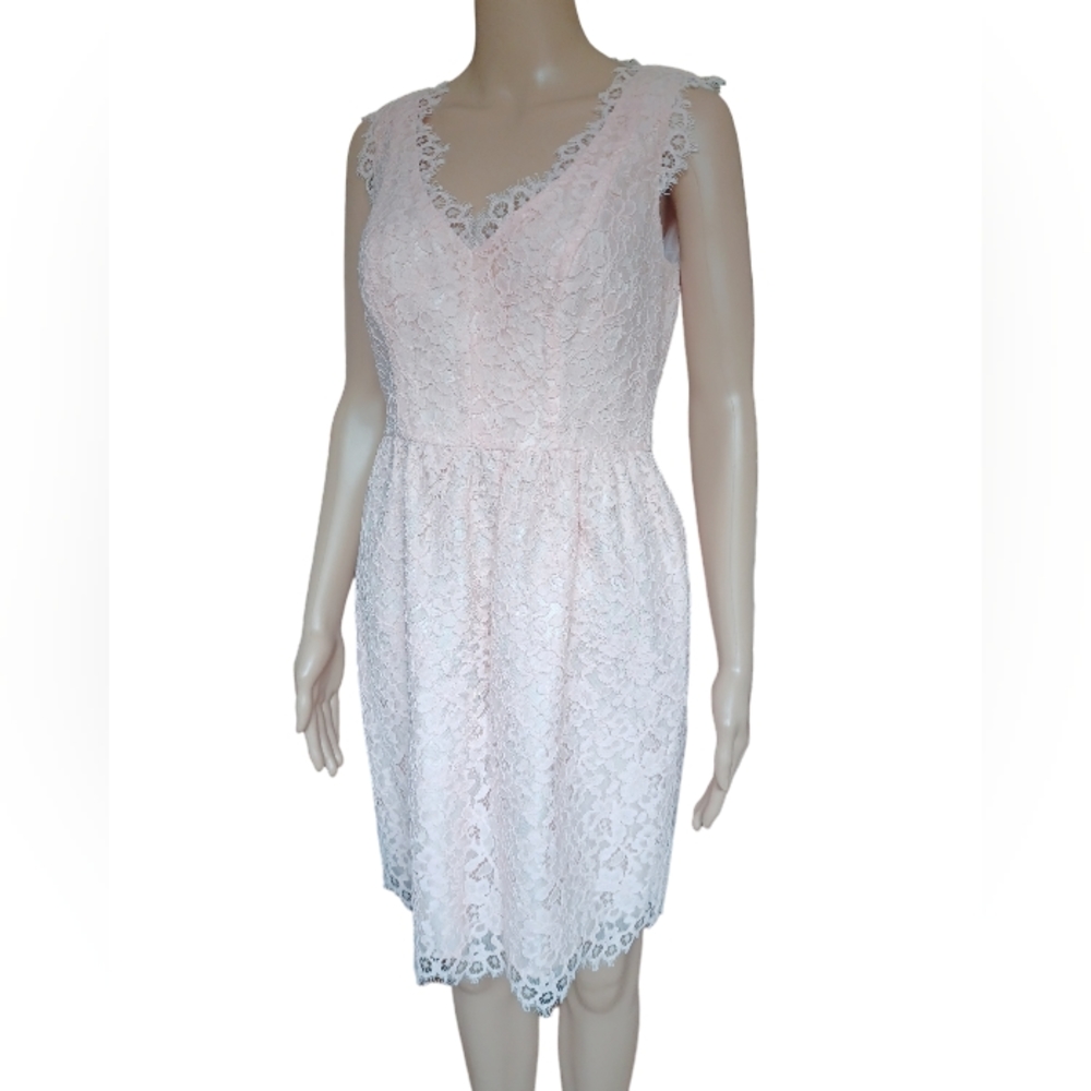 Shoshanna Womens Sleeveless  Pink Lace Dress Fringed Sheath Knee Length Size 4
